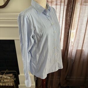 Lands’ End No Iron Pinpoint Oxford Striped Fitted Button Down Shirt